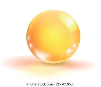 Golden oil ball. Yellow serum realistic drop isolated on white background
