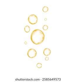 Golden Oil Bubbles Floating on White Background