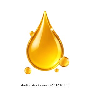 Gota de óleo dourado. Essência cosmética e cuidados com a pele. Ilustração vetorial