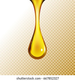 Golden oil drop isolated on white. Olive or fuel gold oil droplet concept. Liquid yellow sign.