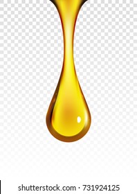Golden oil drop isolated on white. Olive or fuel gold oil droplet concept. Liquid yellow sign.