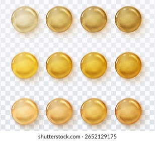 Golden oil drop set for skincare and beauty product design, vector isolated