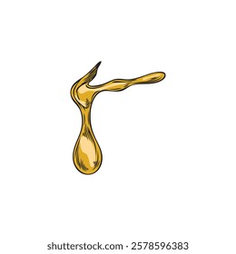 Golden oil drops sketch vector illustration. Yellow liquid oil blob, dripping natural argan essence. Hand drawn organic cosmetic or medical extract. Falling honey or syrup drop, fuel or gel fluid