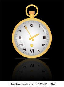 Golden old clock on black, vector, 10eps.