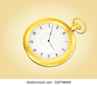 golden old fashioned watch on yellow background, vector