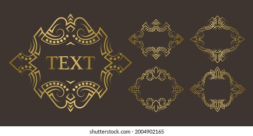 Golden old-fashioned frame set for short text. Vintage vector invitation templates or greeting card design element.