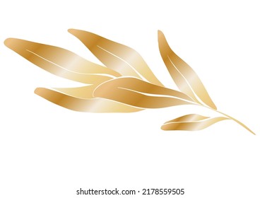 Golden olive branch. Botanical drawing in Art Nouveau style. Vector illustration with golden gradient.