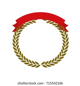 golden olive branches forming a circle with red ribbon thick on top vector illustration