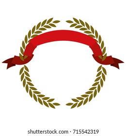 golden olive branches forming a circle with red ribbon on top vector illustration
