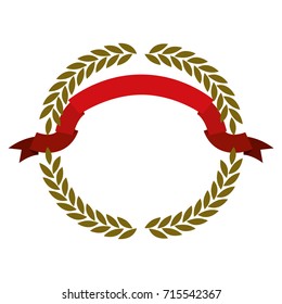 golden olive branches forming a circle with red ribbon on top vector illustration