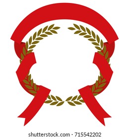golden olive branches and red ribbon interlace vector illustration