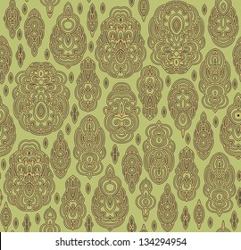 Golden - olive seamless vector pattern with abstract forms, african style 