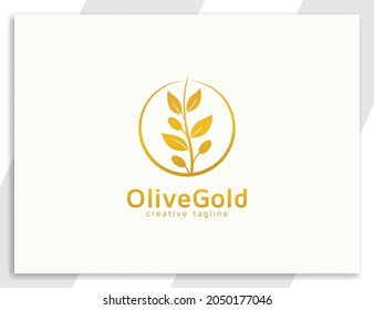 Golden Olive Tree Luxury Logo Illustration