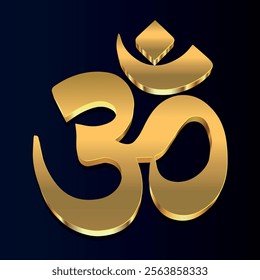 Golden Om symbol. Buddhist, Hinduism, Good Energy. Illustration, vector