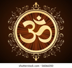 golden om symbol in floral frame