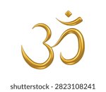 Golden Om symbol icon 3d render illustration isolated transparent background