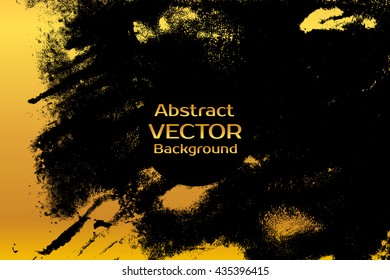 Golden on black abstract painted marble illustration. Watercolor spot background. Brush splash vector art. Vector with paper marbling textures. Black and gold colors.