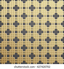 Golden on dark backdrop seamless geometric pattern. Tiled background in style 3D. Endless texture can be used for wallpaper, pattern fills, background of web page, surface textures
