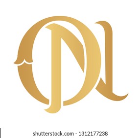 Golden ON monogram isolated in white.