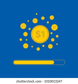 Golden one dollar coins progress loading bar