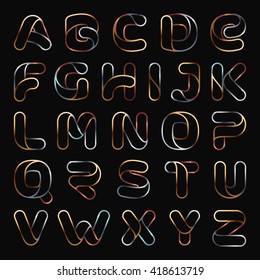 Golden one line letters set. Font style, vector design template elements for your application or corporate identity.