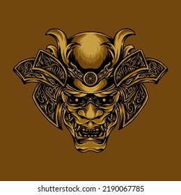 the golden oni samurai head illustration design vector