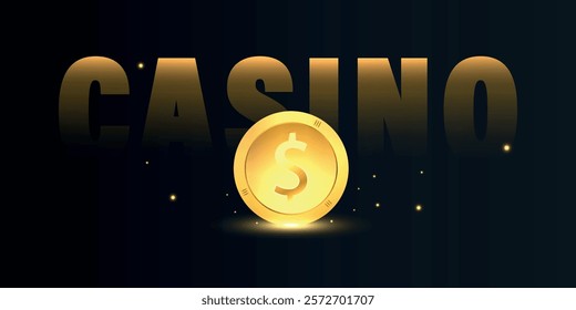 Golden online casino poster for VIP, winners. Glitter poker elements, coin, confetti for congratulations, gift. Luxury vip horizontal banner. Isolated vector illustration on black background.