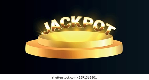 Golden online casino poster for VIP, winners. Glitter poker elements, coin, podium, confetti for congratulations, gift. Luxury vip horizontal banner. Isolated vector illustration on black background.