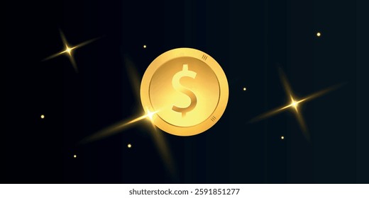 Golden online casino poster for VIP, winners. Glitter poker elements, coin, confetti for congratulations, gift. Luxury vip horizontal banner. Isolated vector illustration on black background.