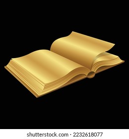 Golden Open Book on a Black Background