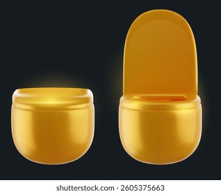 Golden open and closed wall hung toilet bowl in realistic style. Premium element design for bathroom. Modern 3d vector illustration.