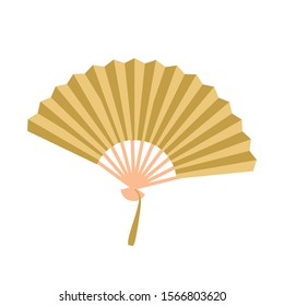 Golden open fan isolated on background vector. Illustration of fan traditional culture, accessory chinese design