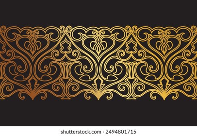 Golden Opulence A seamless vector pattern of ornate golden arabesques against a luxurious black background, perfect for elegant designs.