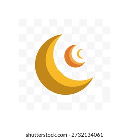 Golden and orange crescent moons overlapping in a minimalist design symbolizing night and tranquility isolated on a clean white background with subtle geometric patterns