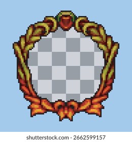 golden orange frame with gemstone circular frame in pixel art style
