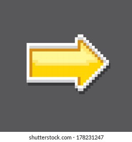 golden orange pixel style arrow sign or button for web design