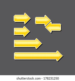 golden orange pixel style arrow sign or button for web design