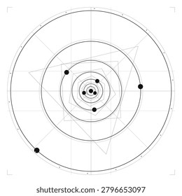 Golden orbits, a golden ratio sacred geometry vector design in monochrome (coloring page) tones. Great for wall art, logo construction, spiritual decor, tattoos and print.
