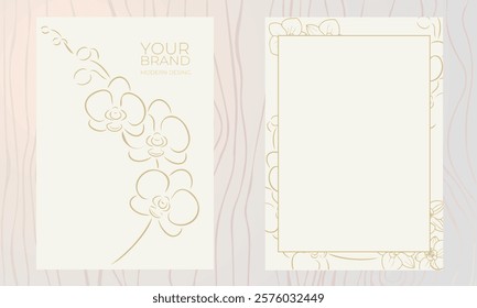 Golden orchid, floral background, bouquet. Invitation to a wedding, holiday, birthday. Art Deco style. Round frame with calla lilies. Frame for an invitation card.