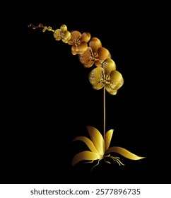 Golden Orchid. hand drawing. Not AI Vector illustration