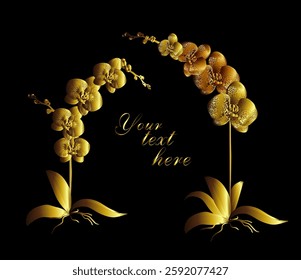 Golden Orchid. hand drawing. Not AI Vector illustration