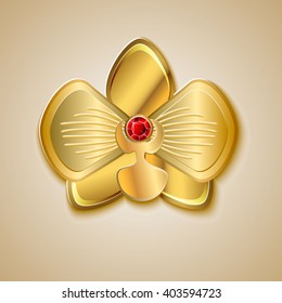 golden orchid on a light background