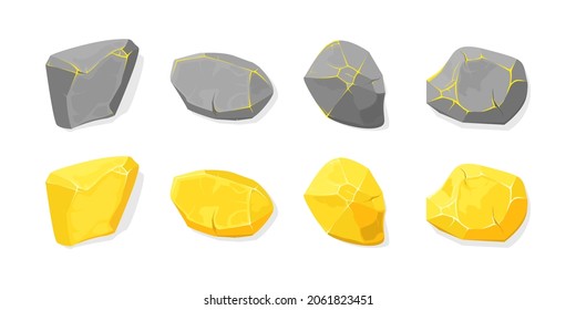 Golden ore stone nugget vector illustration. Gold rock gem, jewel glitter gemstone.