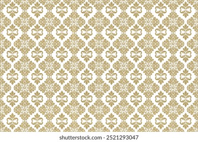 Golden Oreintal Flora Damask Seamless pattern embroidery, Indian style. art ornament print.Design for carpet, cover.wallpaper, wrapping, fabric, clothing, Thai pattern, Ikat pattern, Reto, repeat 