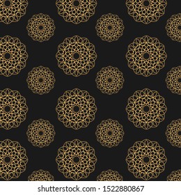 Goldenes orientalisches Muster auf dunklem Hintergrund. Königliches Musterdesign in der Vektorillustration