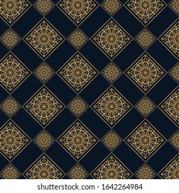 Golden oriental pattern design on dark background. Royal pattern design in vector. Golden mandala pattern on dark background
