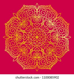 Golden oriental zentangle mandala vector illustration
