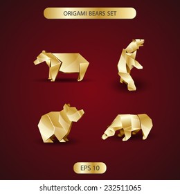 golden origami bears set