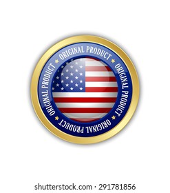 Golden original product from U.S.A. symbol on white background