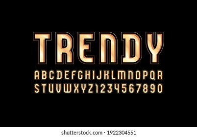 Golden original trendy alphabet, gold metallic modern font, letters and numbers, vector illustration 10EPS